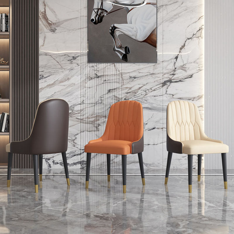 Scandinavian Style Solid Back Arm Chairs Leather Dining Chairs with Wooden Legs