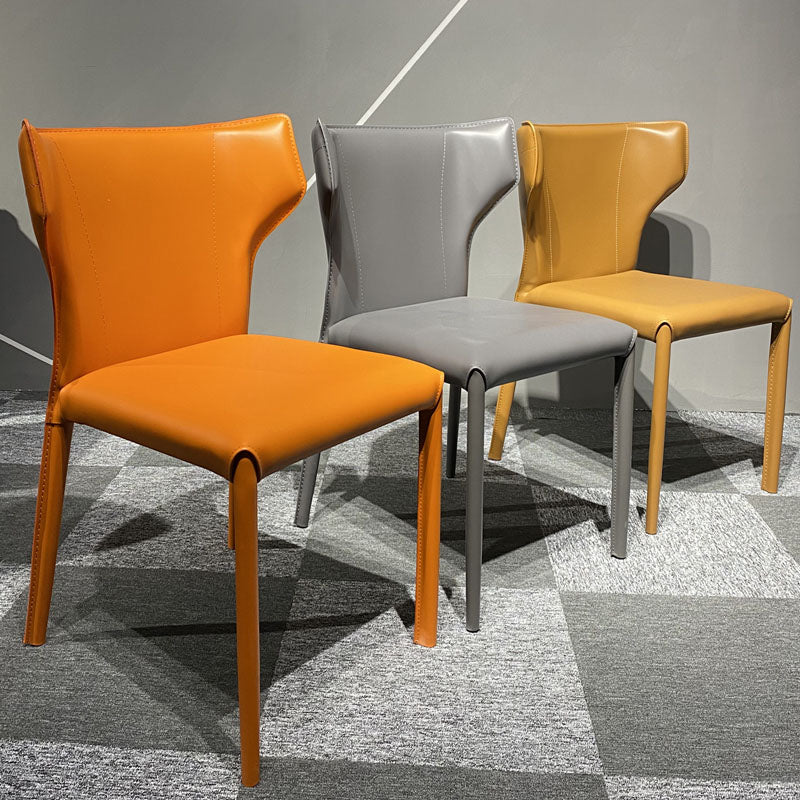 Upholstered Armless Dining Chairs Home Leather Side Chairs with Metal Legs