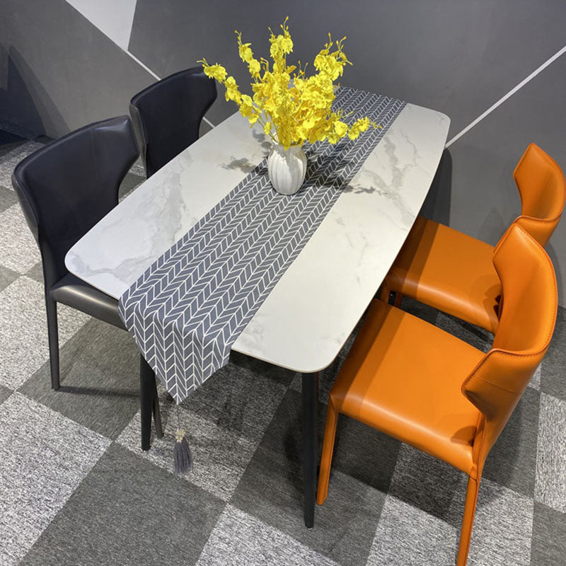 Upholstered Armless Dining Chairs Home Leather Side Chairs with Metal Legs