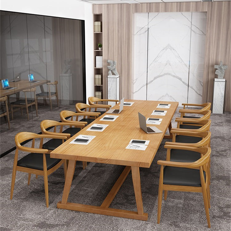 Solid Wood Contemporary Dining Table Rectangle Table with Trestle base