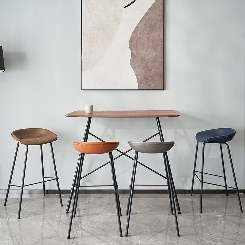 Industrial Indoor Barstool Iron Distressed Quilted Tall Stool with Leather Seat