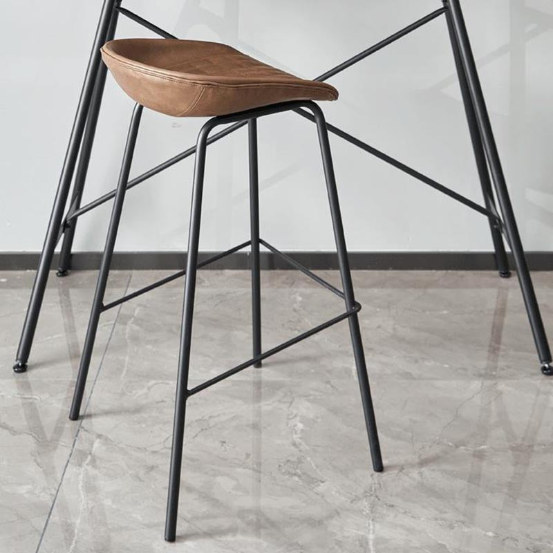Industrial Indoor Barstool Iron Distressed Quilted Tall Stool with Leather Seat