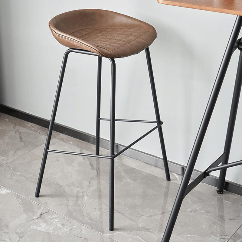 Industrial Indoor Barstool Iron Distressed Quilted Tall Stool with Leather Seat