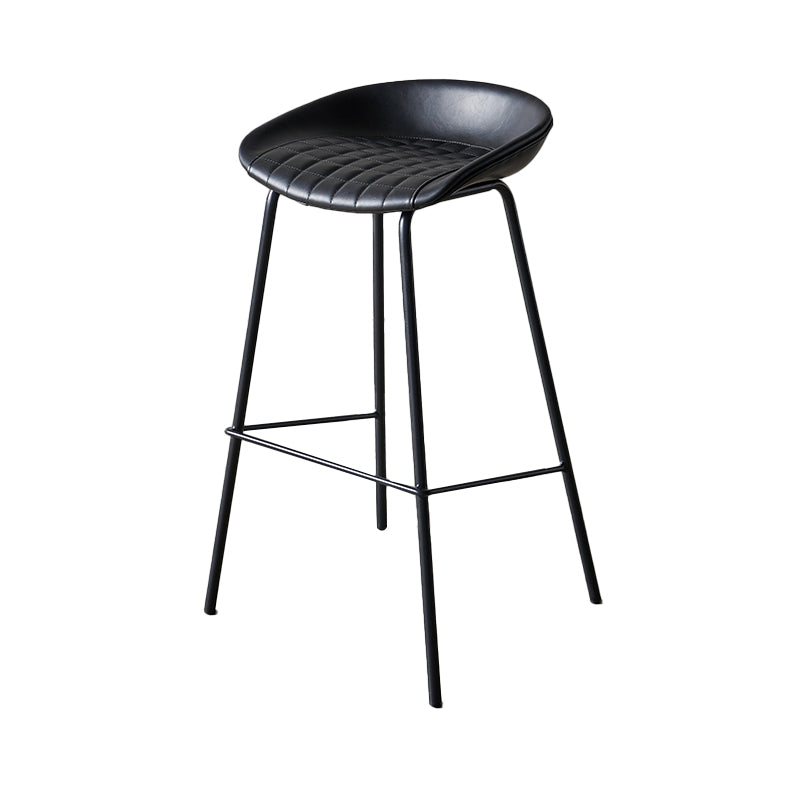 Industrial Indoor Barstool Iron Distressed Quilted Tall Stool with Leather Seat