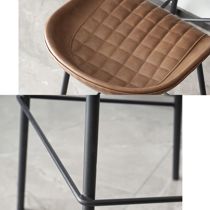 Industrial Indoor Barstool Iron Distressed Quilted Tall Stool with Leather Seat