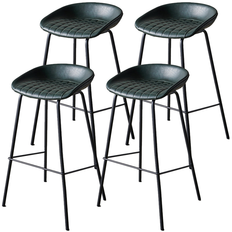 Industrial Indoor Barstool Iron Distressed Quilted Tall Stool with Leather Seat