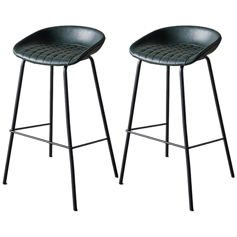 Industrial Indoor Barstool Iron Distressed Quilted Tall Stool with Leather Seat