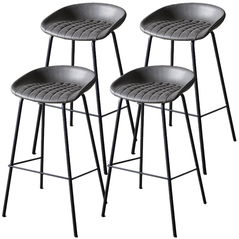 Industrial Indoor Barstool Iron Distressed Quilted Tall Stool with Leather Seat