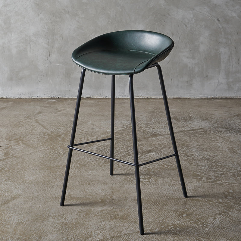 Industrial Indoor Barstool Iron Distressed Quilted Tall Stool with Leather Seat