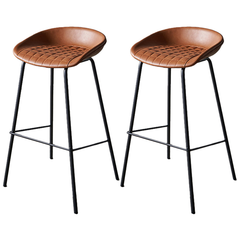Industrial Indoor Barstool Iron Distressed Quilted Tall Stool with Leather Seat