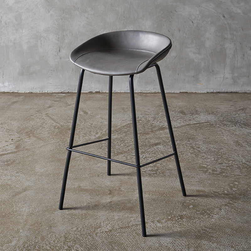Industrial Indoor Barstool Iron Distressed Quilted Tall Stool with Leather Seat