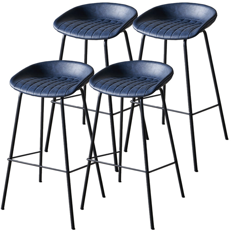 Industrial Indoor Barstool Iron Distressed Quilted Tall Stool with Leather Seat