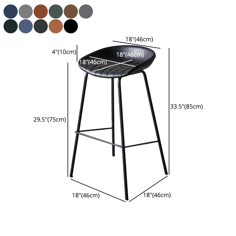 Industrial Indoor Barstool Iron Distressed Quilted Tall Stool with Leather Seat