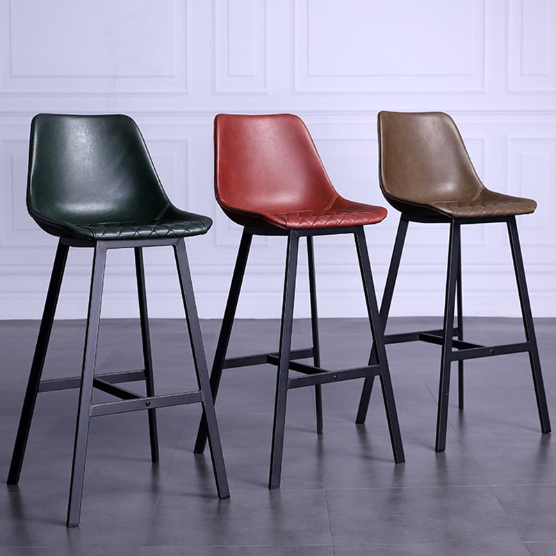 Taburete de bar con respaldo bajo de cuero envejecido, taburete alto industrial para interiores con asiento tipo cubo