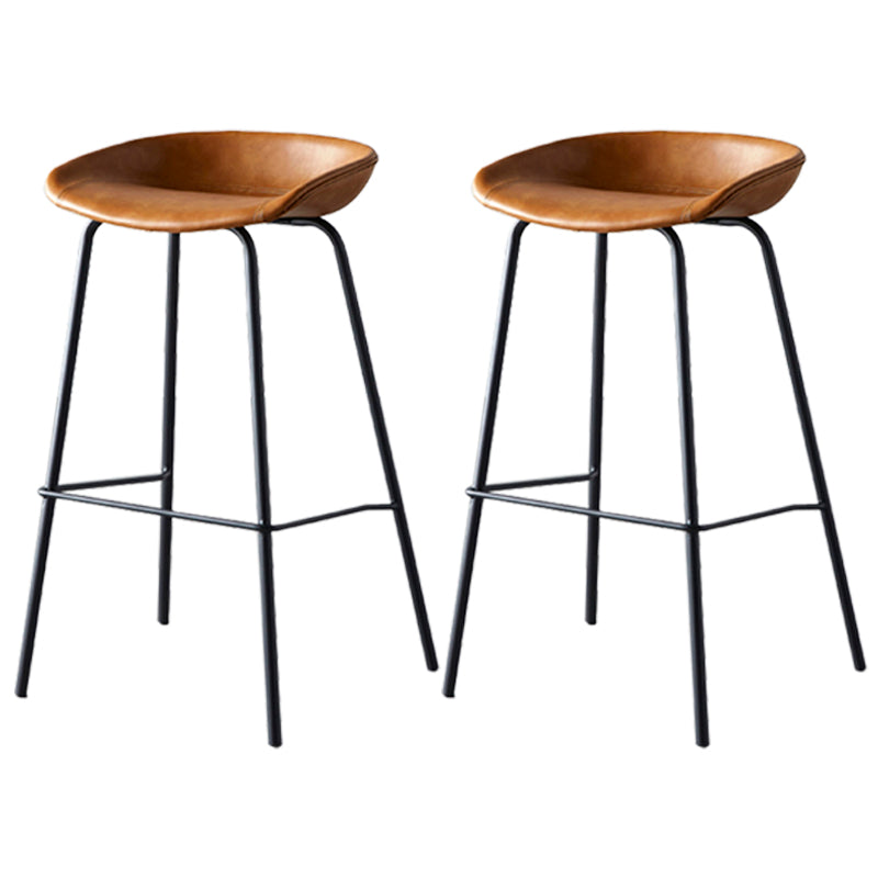Industrial Metal Distressed Barstool Indoor Tall Stool with Leather Seat