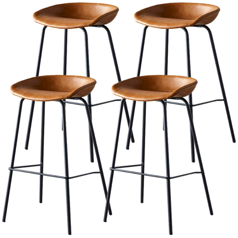 Industrial Metal Distressed Barstool Indoor Tall Stool with Leather Seat