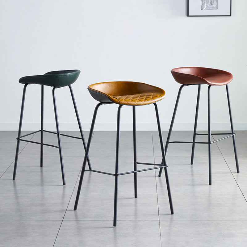 Industrial Metal Distressed Barstool Indoor Tall Stool with Leather Seat