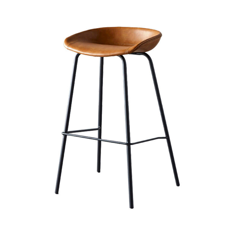 Industrial Metal Distressed Barstool Indoor Tall Stool with Leather Seat