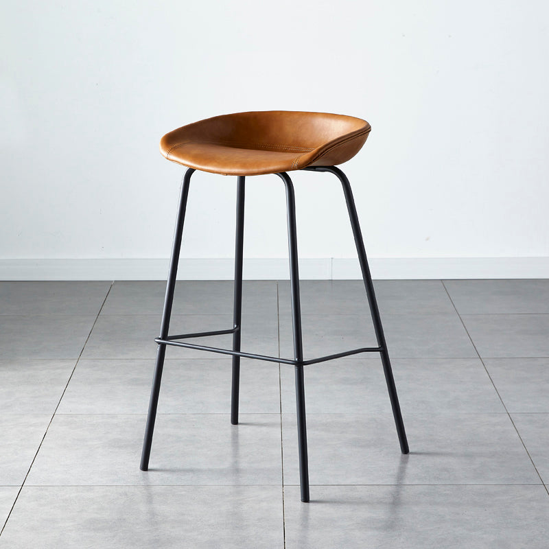 Industrial Metal Distressed Barstool Indoor Tall Stool with Leather Seat