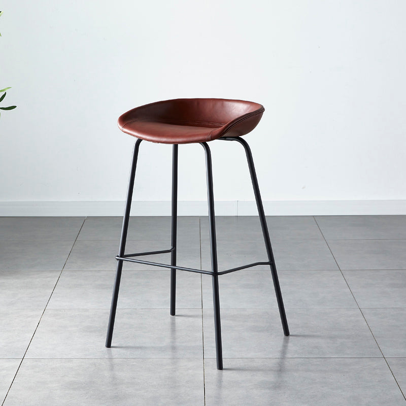 Industrial Metal Distressed Barstool Indoor Tall Stool with Leather Seat