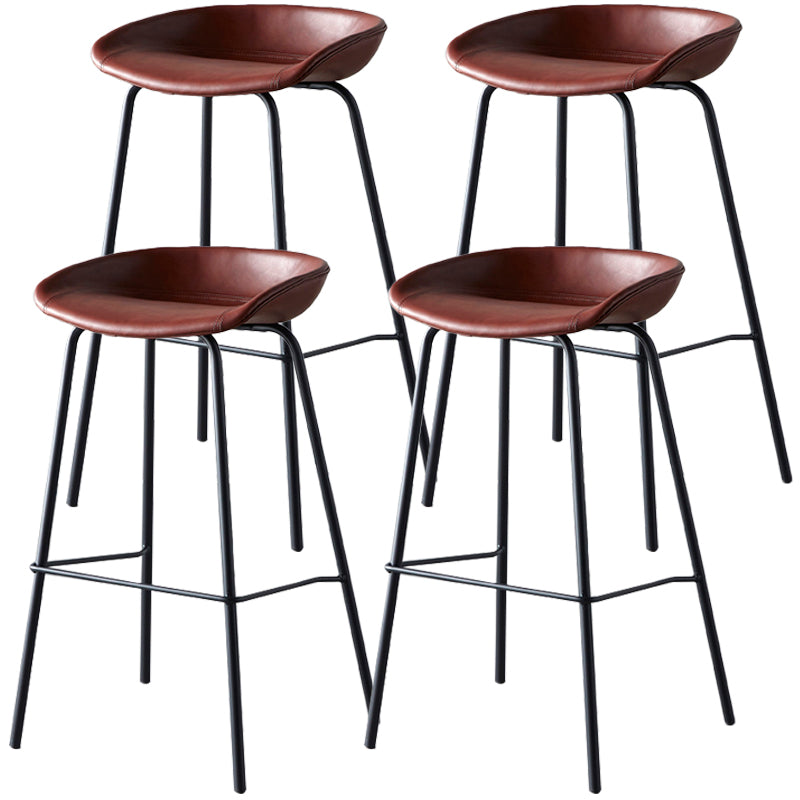 Industrial Metal Distressed Barstool Indoor Tall Stool with Leather Seat