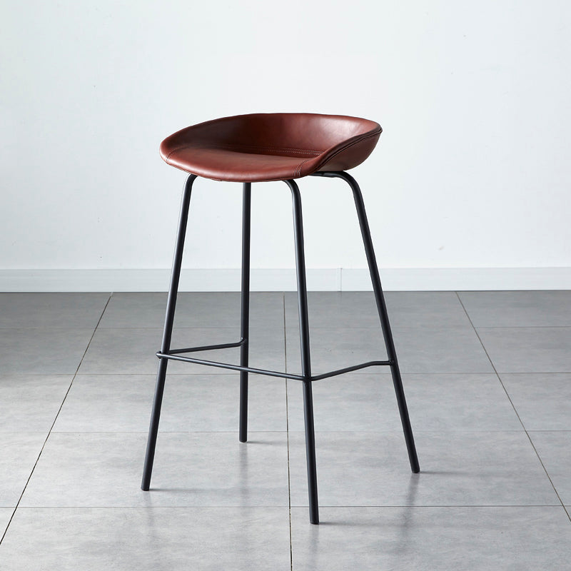 Industrial Metal Distressed Barstool Indoor Tall Stool with Leather Seat