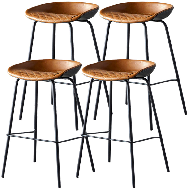 Industrial Metal Distressed Barstool Indoor Tall Stool with Leather Seat
