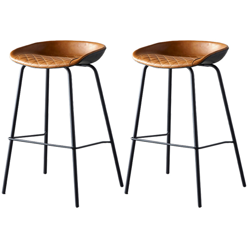 Industrial Metal Distressed Barstool Indoor Tall Stool with Leather Seat