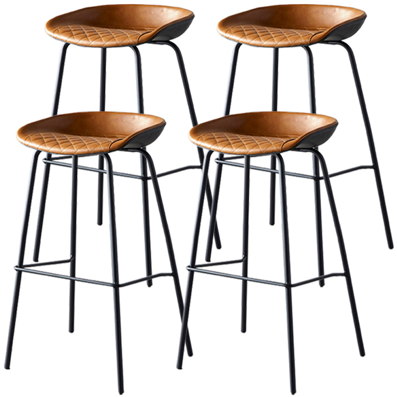 Industrial Metal Distressed Barstool Indoor Tall Stool with Leather Seat