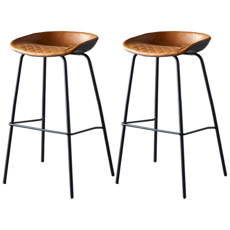 Industrial Metal Distressed Barstool Indoor Tall Stool with Leather Seat