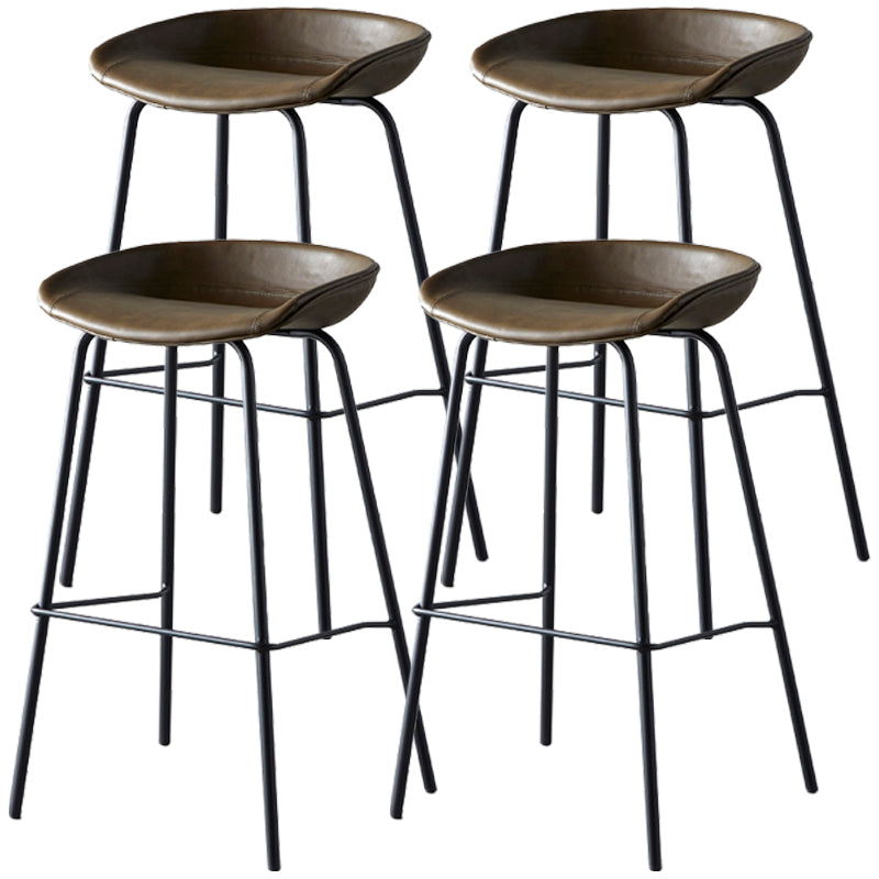 Industrial Metal Distressed Barstool Indoor Tall Stool with Leather Seat