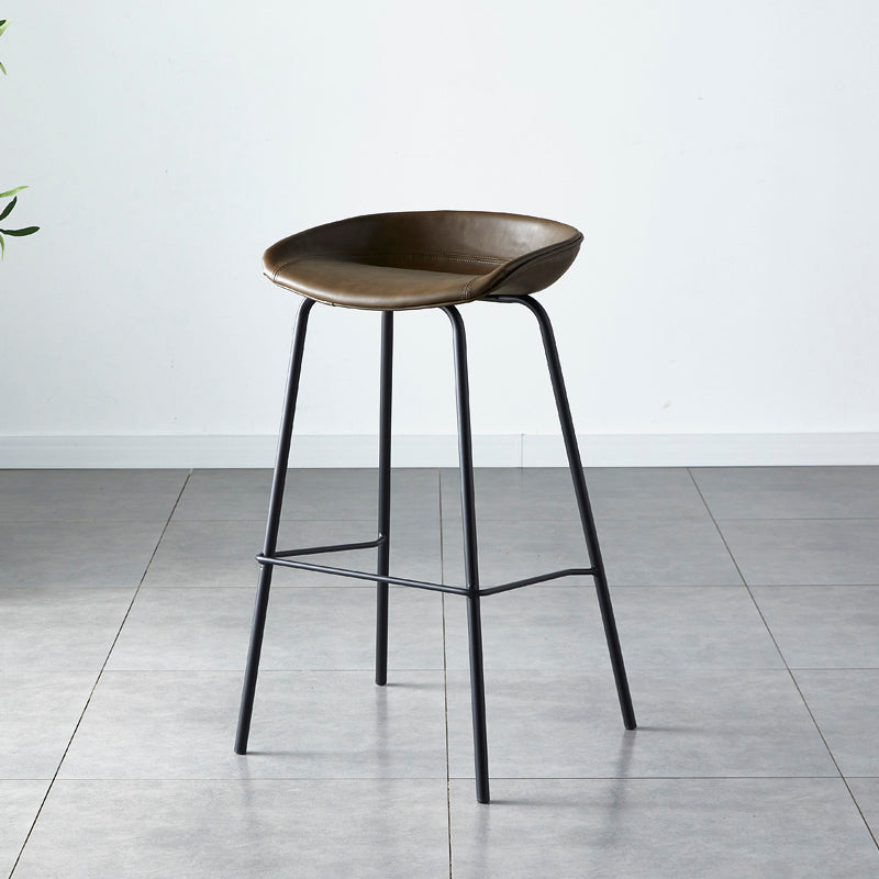 Industrial Metal Distressed Barstool Indoor Tall Stool with Leather Seat