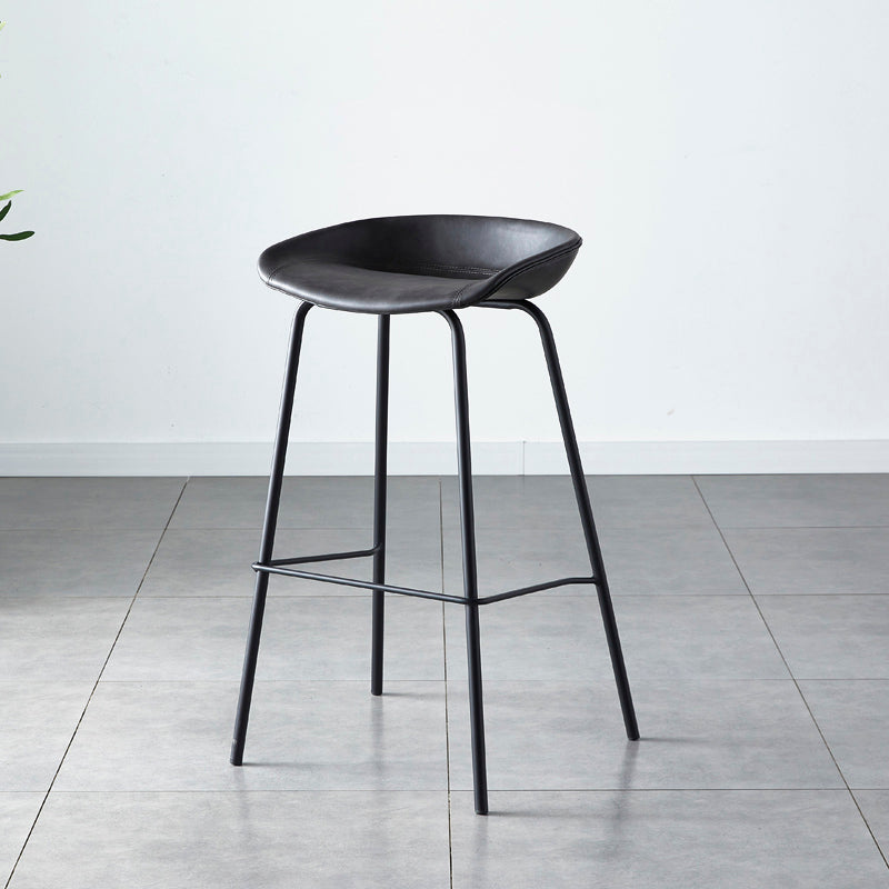 Industrial Metal Distressed Barstool Indoor Tall Stool with Leather Seat