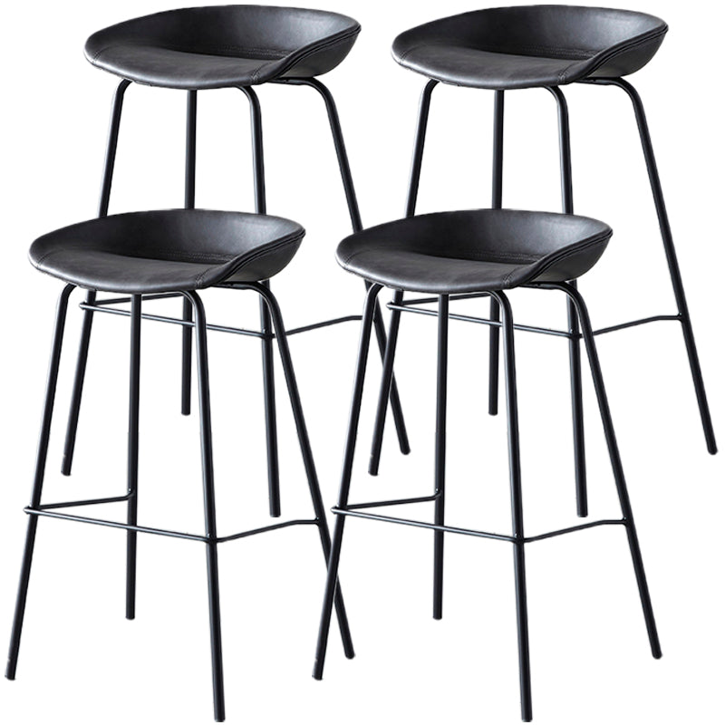 Industrial Metal Distressed Barstool Indoor Tall Stool with Leather Seat