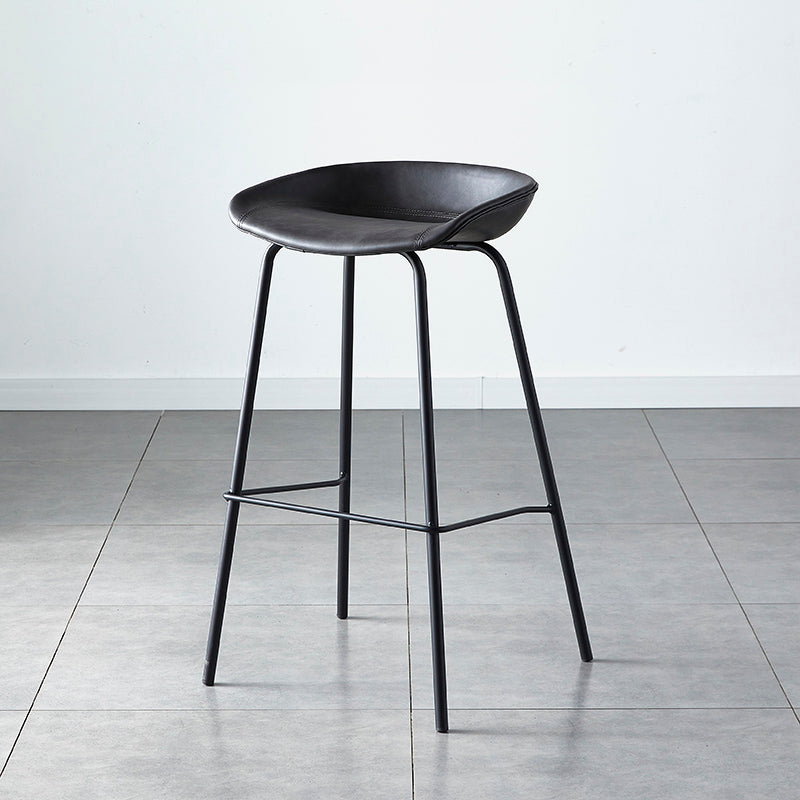 Industrial Metal Distressed Barstool Indoor Tall Stool with Leather Seat