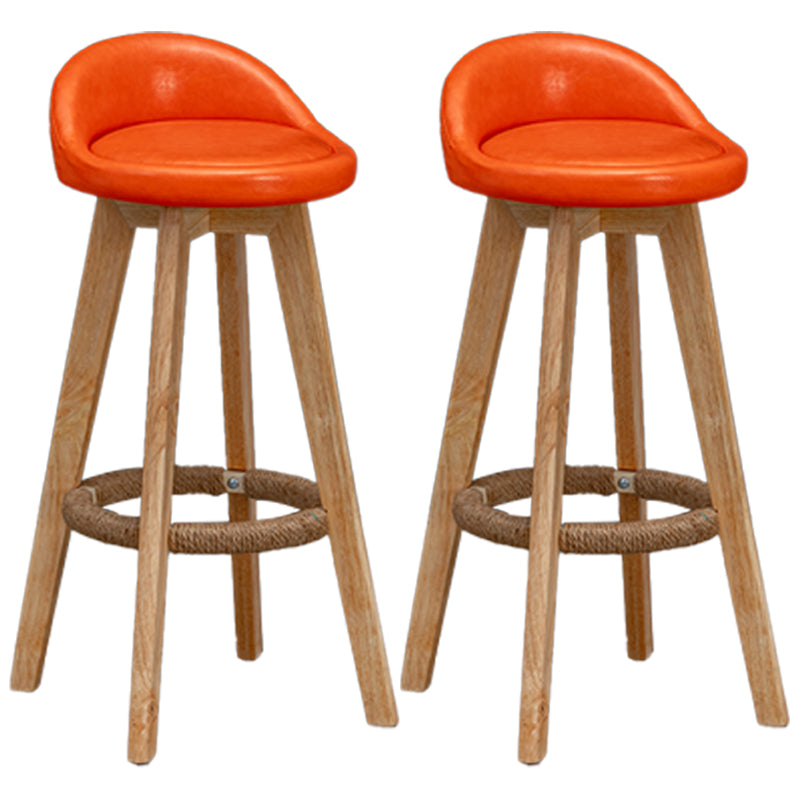 Natural Wood Upholstered Counter Stools Scandinavian Low Back Bar Stools