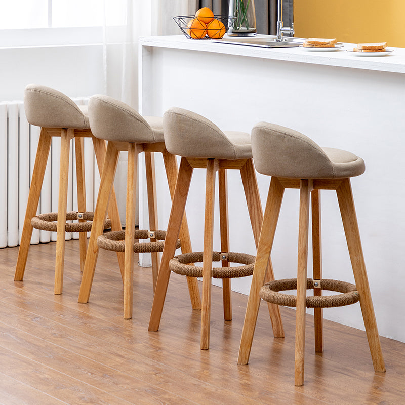 Natural Wood Upholstered Counter Stools Scandinavian Low Back Bar Stools