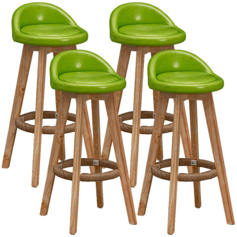 Natural Wood Upholstered Counter Stools Scandinavian Low Back Bar Stools