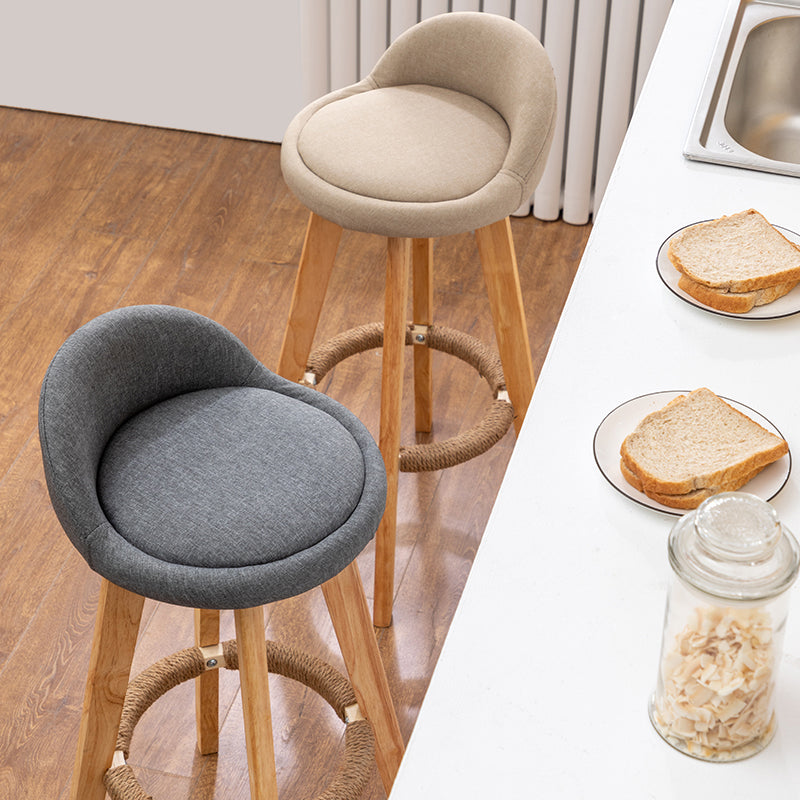Natural Wood Upholstered Counter Stools Scandinavian Low Back Bar Stools