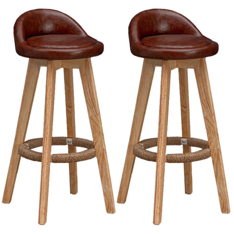 Natural Wood Upholstered Counter Stools Scandinavian Low Back Bar Stools