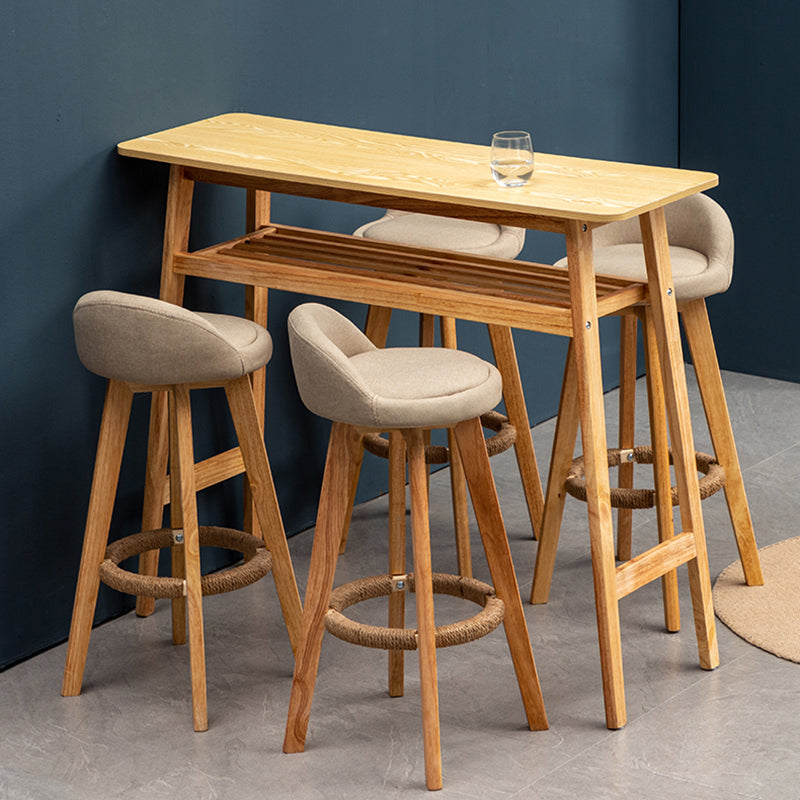 Natural Wood Upholstered Counter Stools Scandinavian Low Back Bar Stools