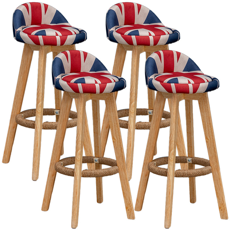 Natural Wood Upholstered Counter Stools Scandinavian Low Back Bar Stools