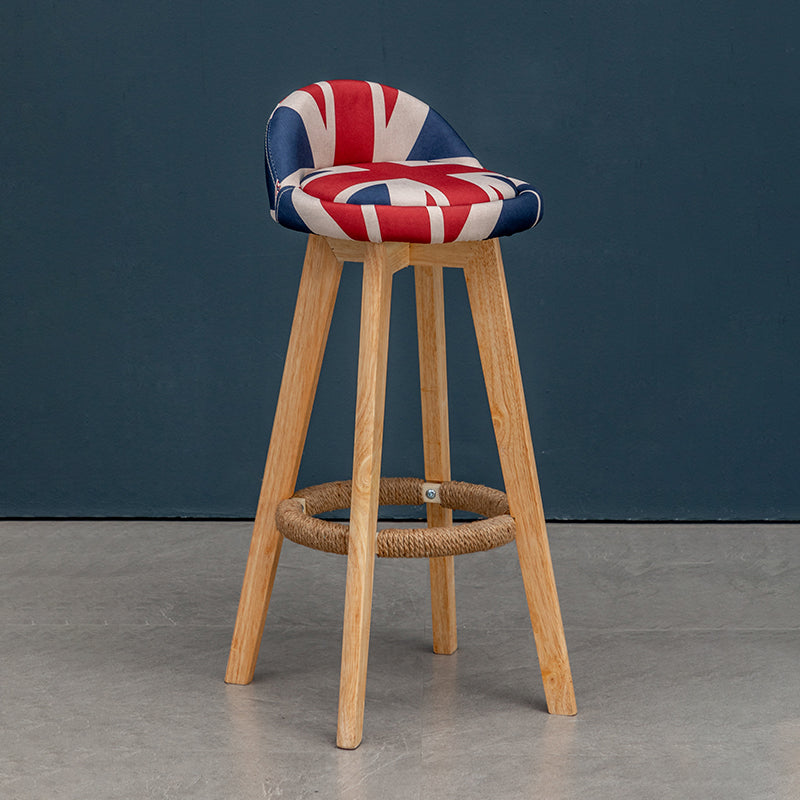 Natural Wood Upholstered Counter Stools Scandinavian Low Back Bar Stools