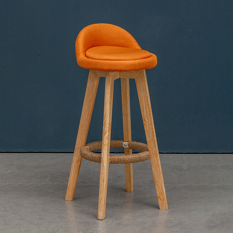 Natural Wood Upholstered Counter Stools Scandinavian Low Back Bar Stools