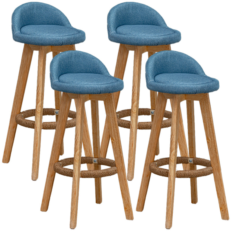 Natural Wood Upholstered Counter Stools Scandinavian Low Back Bar Stools