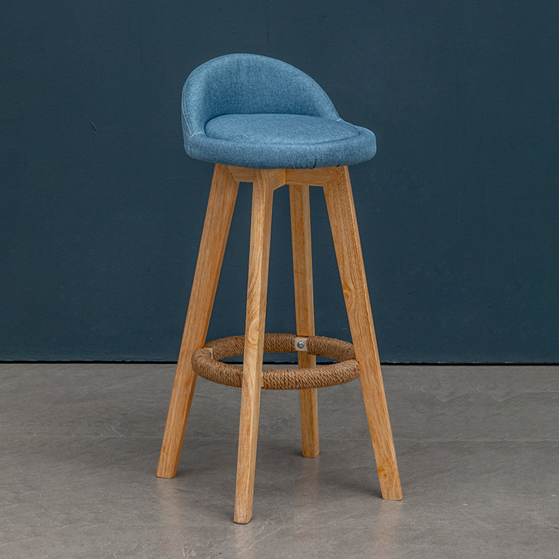Natural Wood Upholstered Counter Stools Scandinavian Low Back Bar Stools