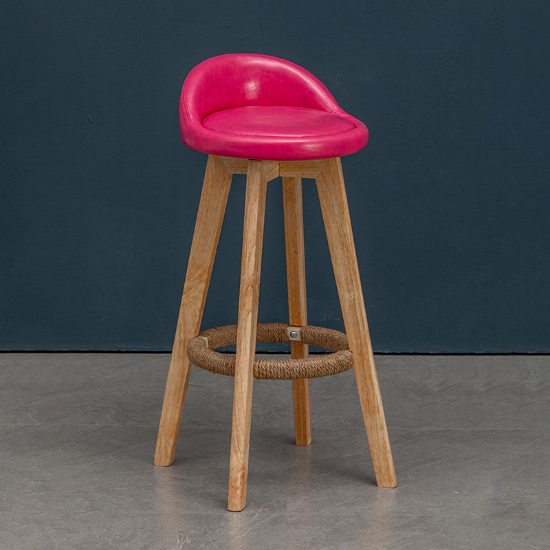 Natural Wood Upholstered Counter Stools Scandinavian Low Back Bar Stools