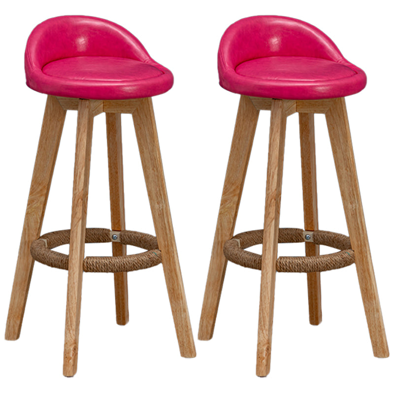 Natural Wood Upholstered Counter Stools Scandinavian Low Back Bar Stools