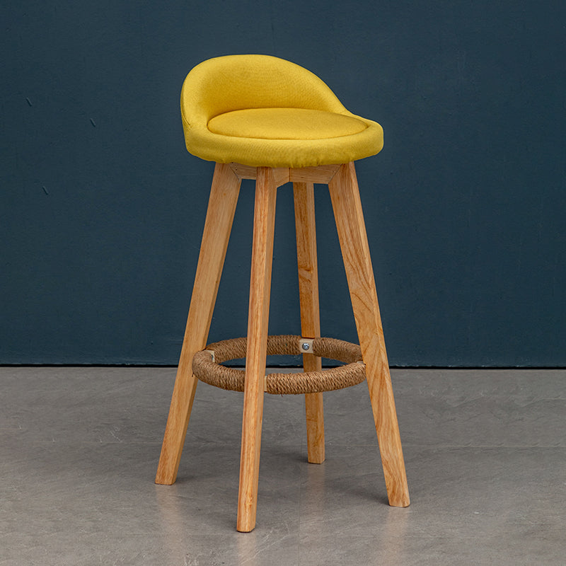 Natural Wood Upholstered Counter Stools Scandinavian Low Back Bar Stools