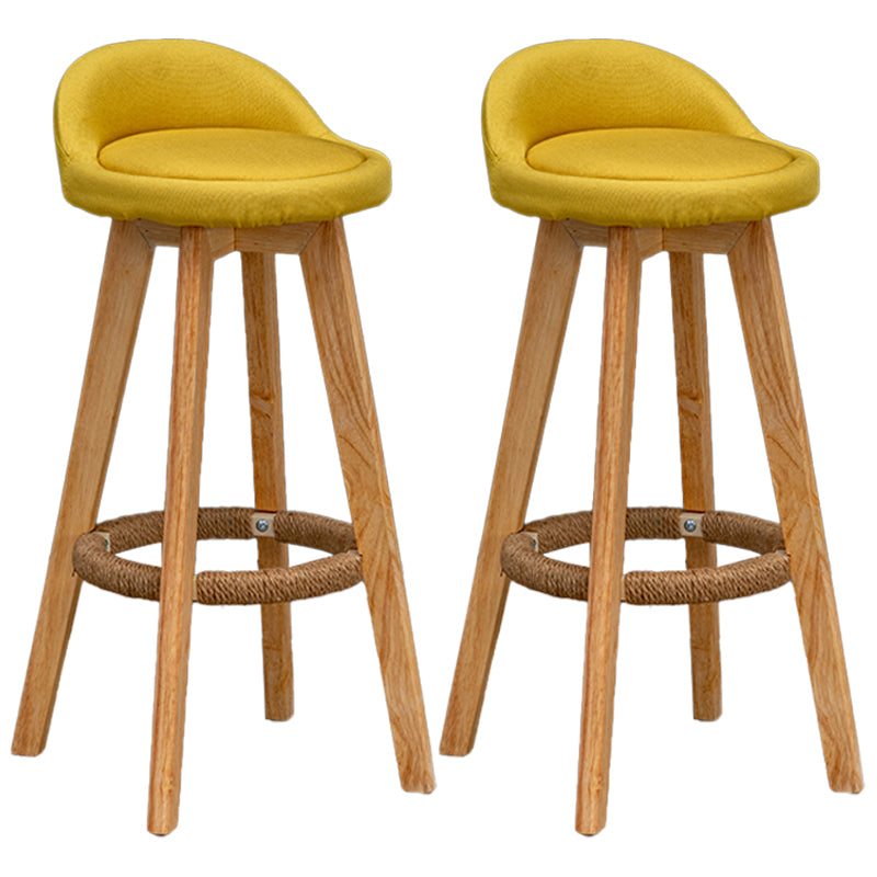 Natural Wood Upholstered Counter Stools Scandinavian Low Back Bar Stools